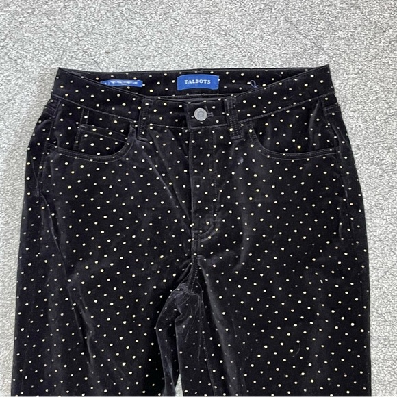 Talbots High Rise Straight Leg Curvy Polka Dot Pants Womens Size 4 Black Career - Picture 2 of 10